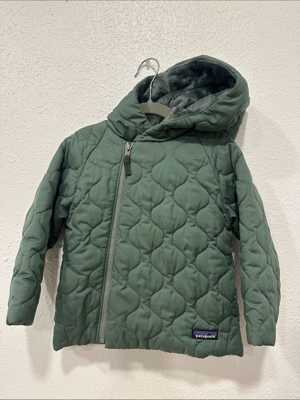 Patagonia Kids Olive Quilted Hooded Puffer Jacket